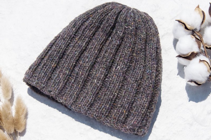 手工编织纯羊毛帽/编织帽/针织毛帽/内刷毛手织毛帽/毛线帽-彩点 - 帽子 - 羊毛 多色