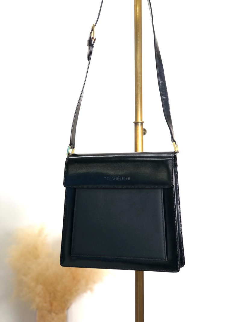 [日本直送品牌二手包] Yves Saint Laurent 单肩包黑Logo 皮革组合皮革 stwefg - 侧背包/斜挎包 - 真皮 黑色