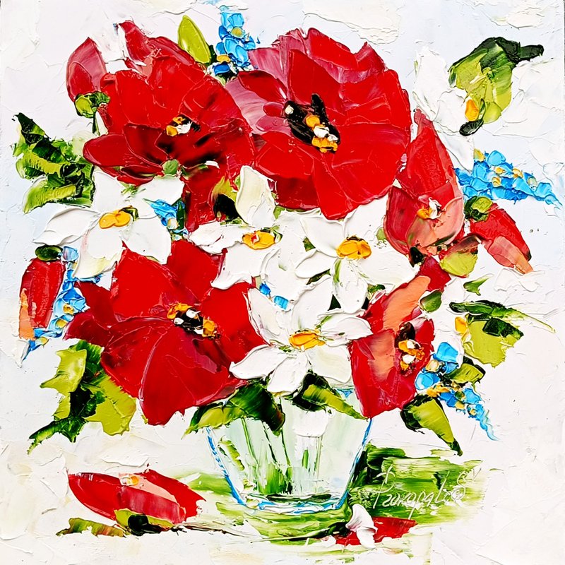 罂粟花绘画 原创艺术 10 x 10 - 墙贴/壁贴 - 其他材质 红色