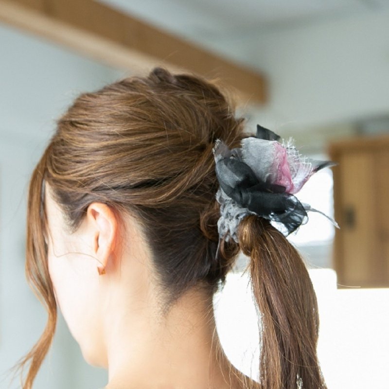 mini | party | 银黑 | 咲编发圈 - 发饰 - 聚酯纤维 黑色