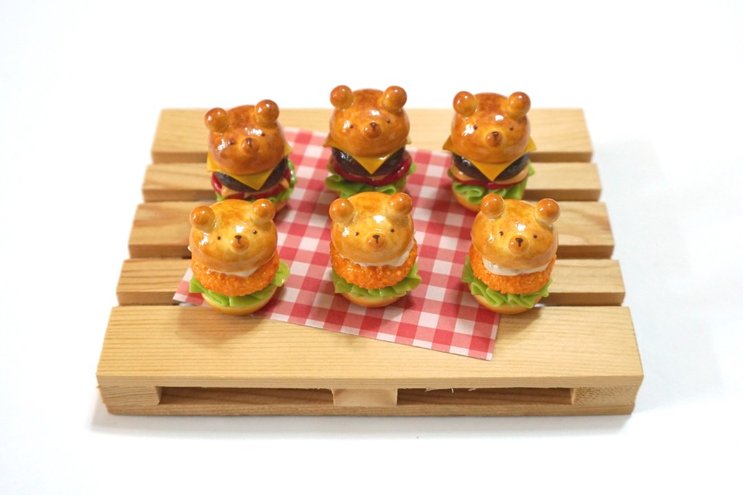 Healing Kuma Collection 美味汉堡钥匙圈 | 仿真食物黏土手工制 - 钥匙链/钥匙包 - 粘土 多色