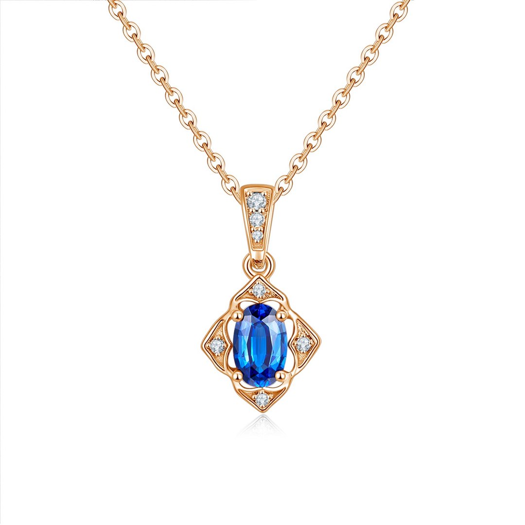 【复古风】纯18K复古蓝宝石钻石项链 天然宝石 定制化订制 P022 - 项链 - 宝石 蓝色