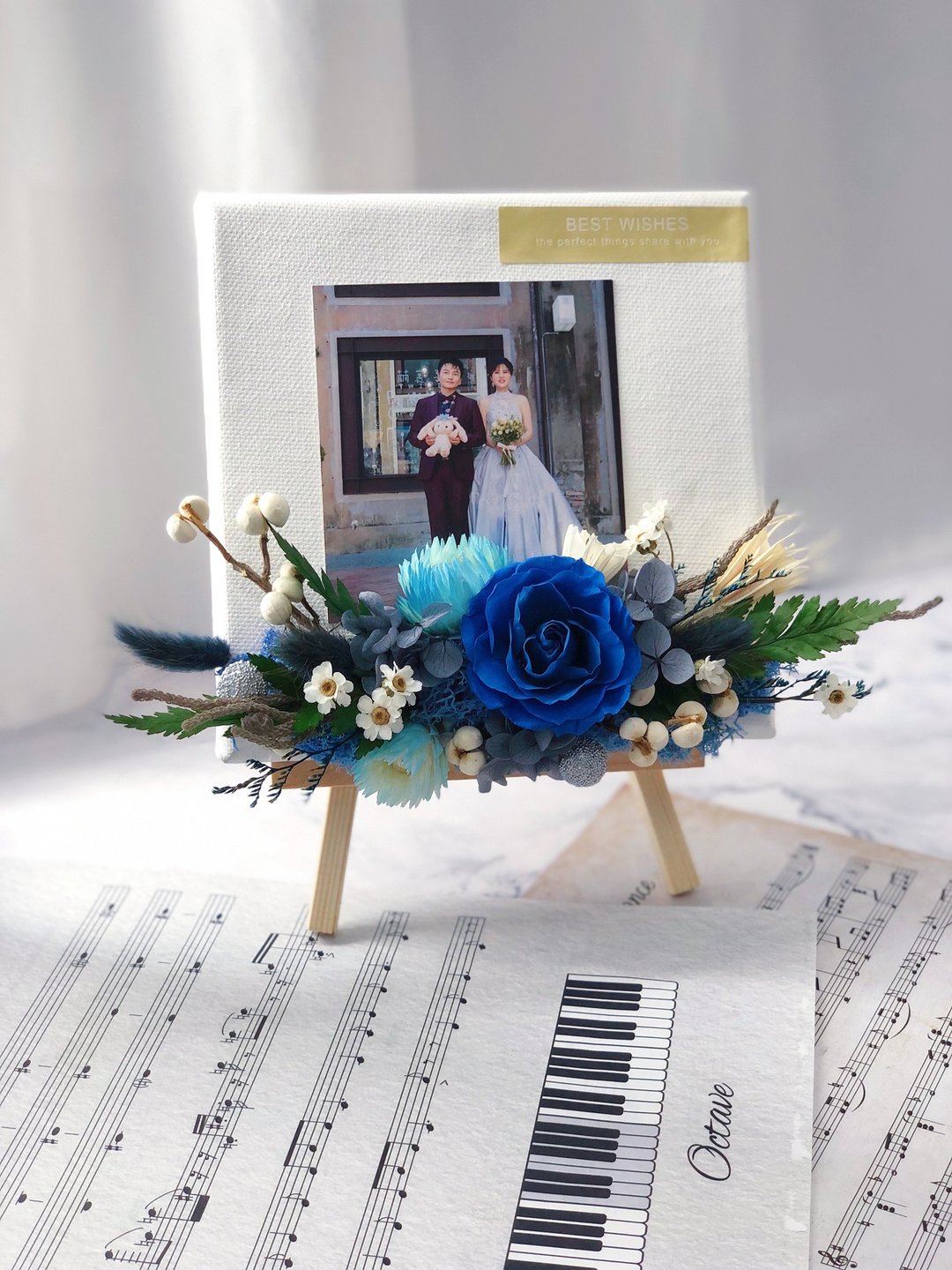 相框式方型画布浮雕花画含架子 婚礼布置 婚礼小物 油画设计 - 干燥花/捧花 - 植物．花 蓝色