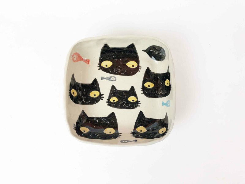 Nice Little Clay 小方碗 满满黑猫 02012S-01 - 碗 - 陶 多色