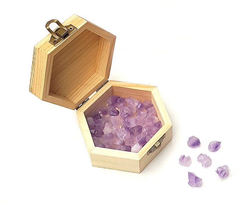 天然紫水晶原石-净化充电消磁松木盒套组 - 其他 - 水晶 紫色