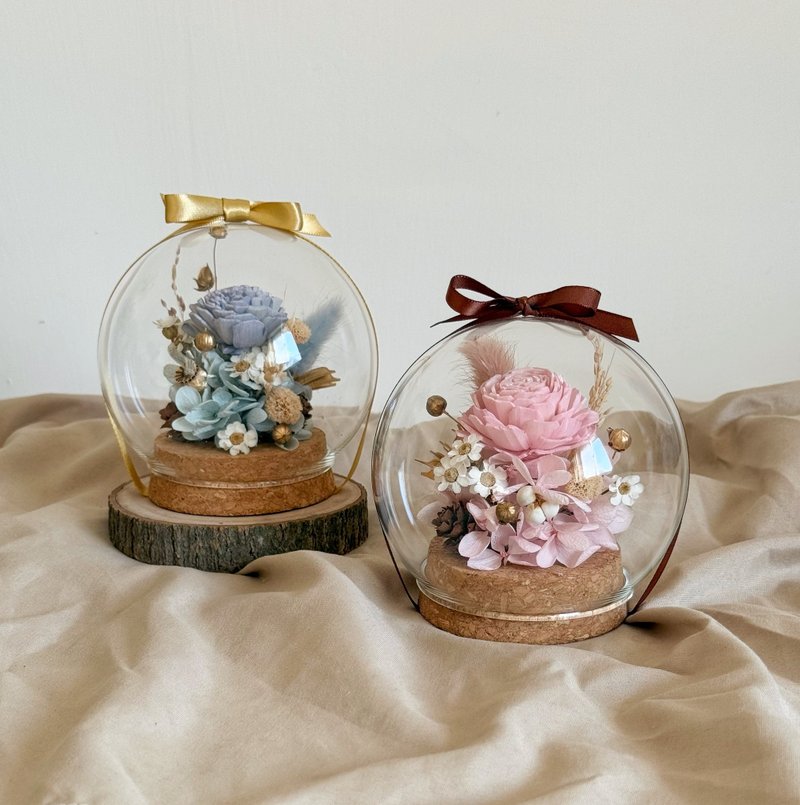 干燥花玻璃盅 永生花 绣球 小玻璃球 周年送礼 颜色尺寸定制 - 干燥花/捧花 - 植物．花 粉红色