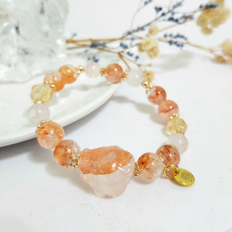 红胶花龙龟设计手链/招贵人运招桃花/平衡情绪之水晶 - 手链/手环 - 水晶 红色