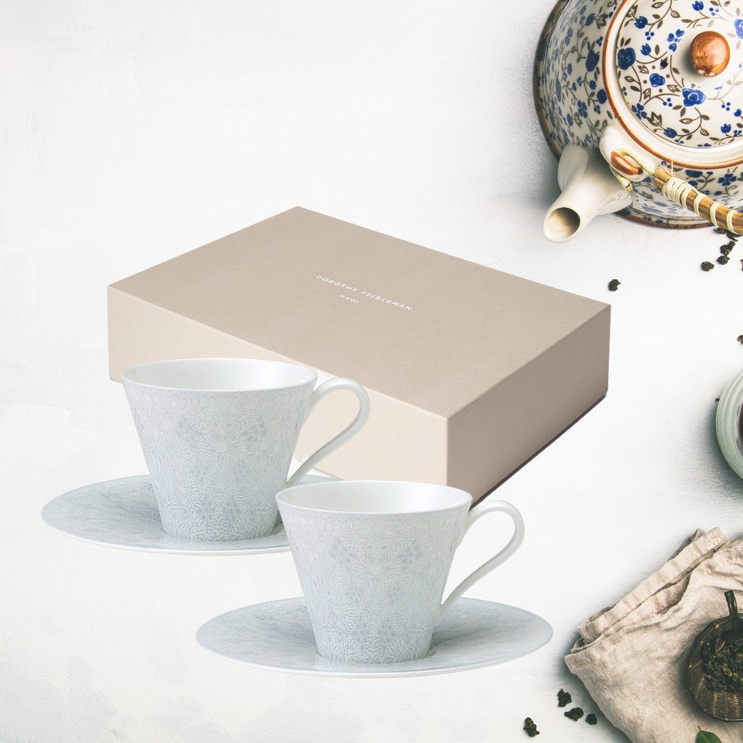 【礼物福袋】Nikko tabletop 几何图案 蓝色茶杯连底碟一对套装 - 茶具/茶杯 - 瓷 蓝色