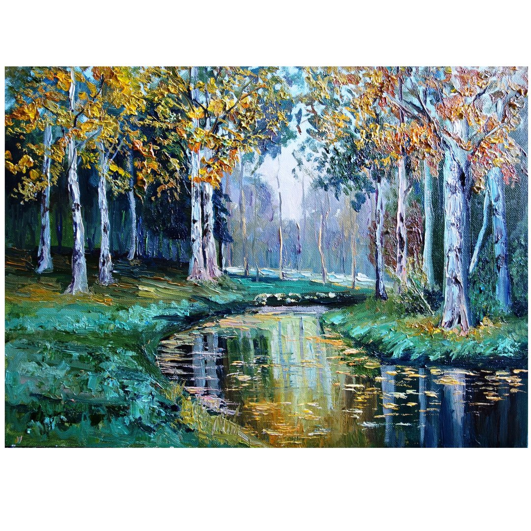Birch Trees Oil Painting Original Art Aspen Trees Artwork Forest Landscape - 海报/装饰画/版画 - 颜料 多色