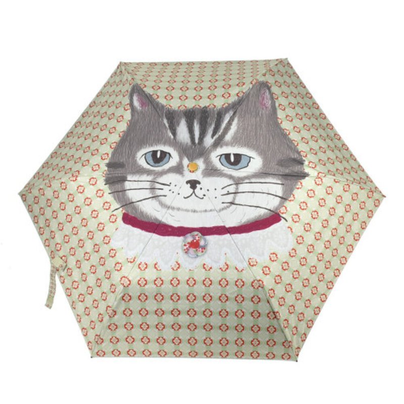 【Kusuguru Japan】日本眼镜猫 晴雨两用抗UV折叠伞 -浅绿花纹 - 雨伞/雨衣 - 防水材质 绿色