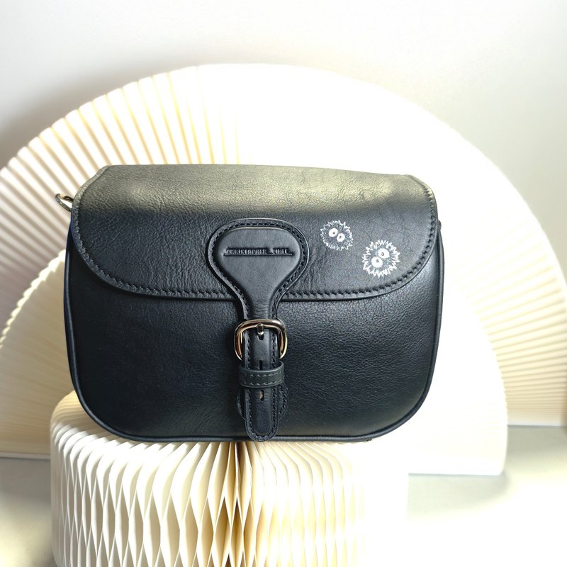 手绘煤炭Saddle 真皮手袋,托特包,斜背包,斜孭袋 大象灰 - 侧背包/斜挎包 - 真皮 黑色