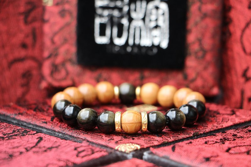 精工老料满花六道木 10mm 金曜石隔珠 木珠 饰品 定制化设计 手链 - 手链/手环 - 木头 