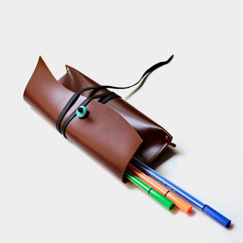 【土耳其人的文献】牛皮笔袋 皮革铅笔盒 民俗风 土耳其石 文具文青 定制刻字当礼物 爸爸节 父亲节 - 铅笔盒/笔袋 - 真皮 咖啡色