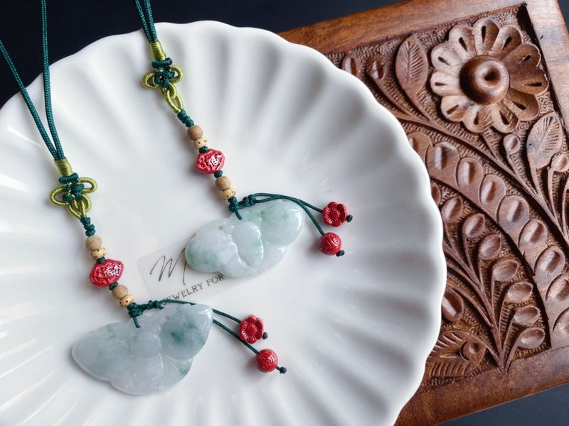 【售出】缅甸玉 翡翠 飘花翡翠蝴蝶 朱砂 设计款 手机挂 包挂 - 挂绳/吊绳 - 玉石 黑色