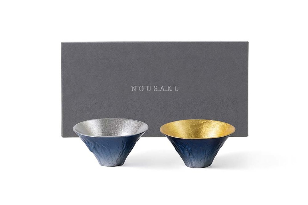 蓝色富士山风情对杯礼盒(金箔・纯锡) - 酒杯/酒器 - 贵金属 多色