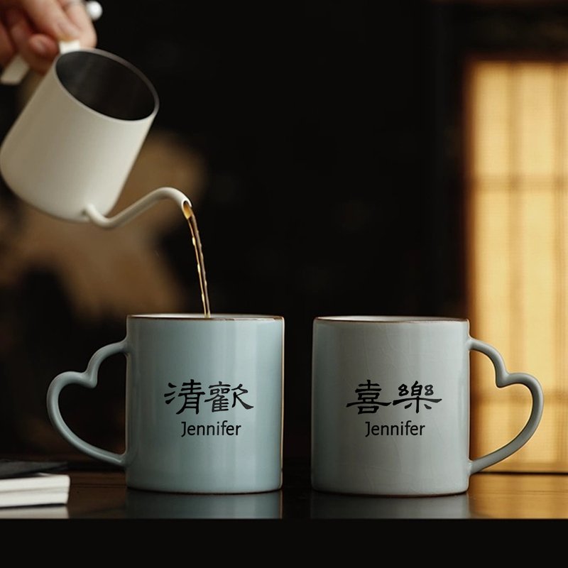 定制化订制汝窑情侣水杯咖啡杯马克杯 送朋友长辈 新婚生日礼物 - 咖啡杯/马克杯 - 瓷 多色
