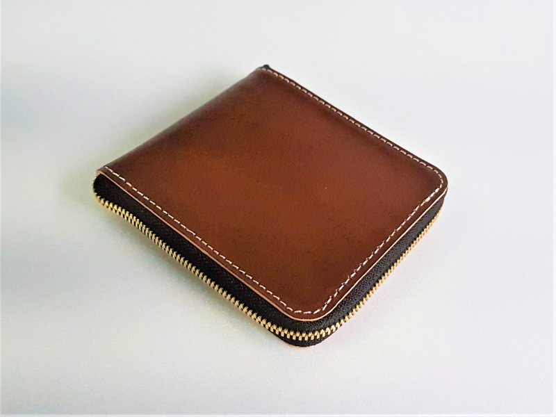 意大利手染拉链式短夹/皮夹/免费礼盒包装 - 皮夹/钱包 - 真皮 咖啡色