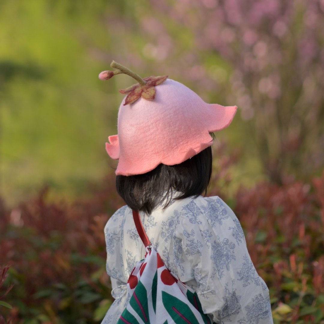 蘑菇梦羊毛毡手工秋冬保暖樱花成人儿童桃花可爱宝宝帽子花朵帽 - 帽子 - 羊毛 多色