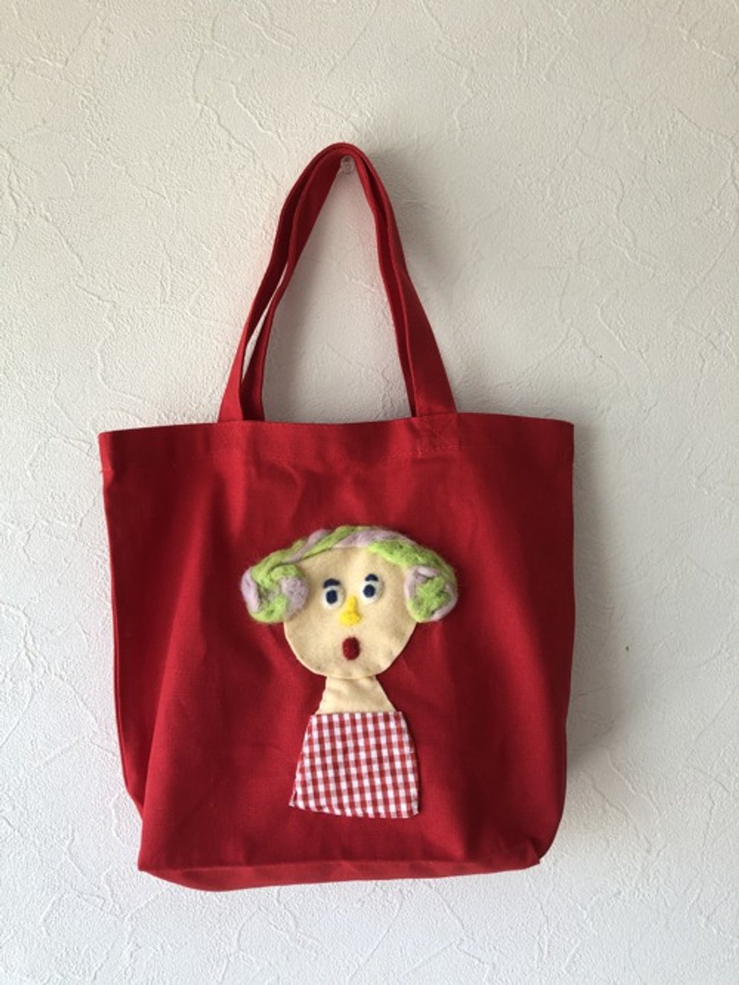 Name embroidered tote bag - 手提包/手提袋 - 羊毛 红色