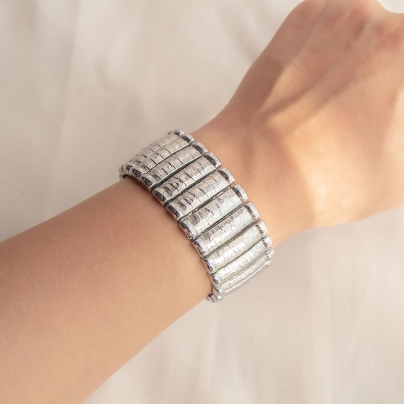 日本古董 特殊伸缩结构设计 银色纹理手环 - 手链/手环 - 其他金属 银色