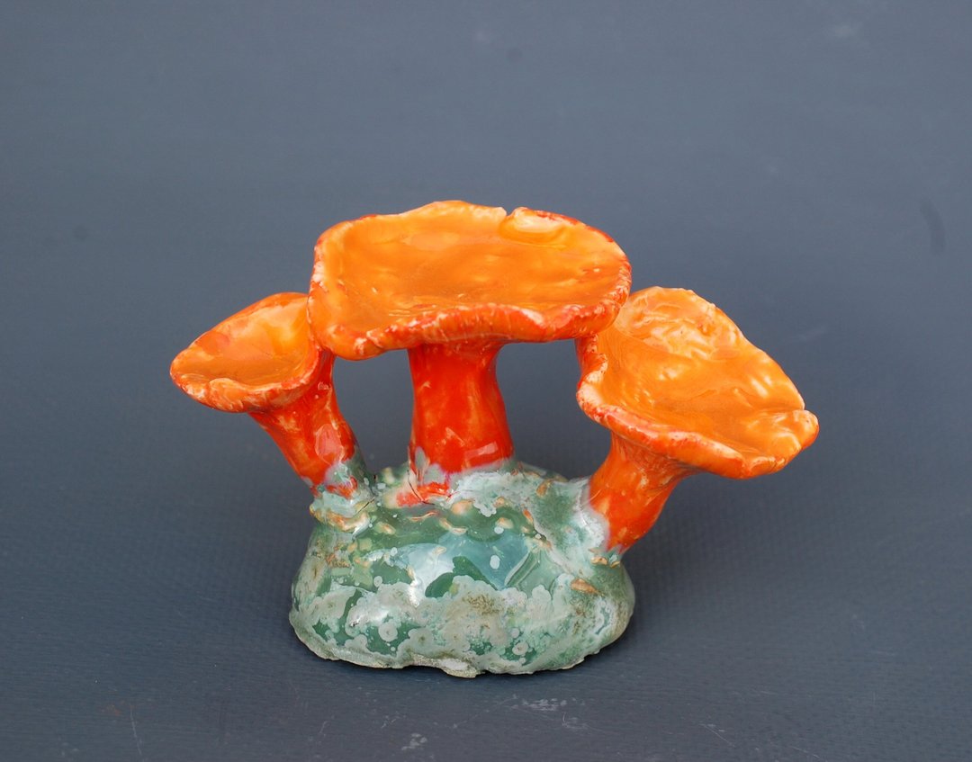 Chanterelles figurine Magic Yellow mushrooms Handmade ceramic figurine Fairy sty - 摆饰 - 陶 橘色