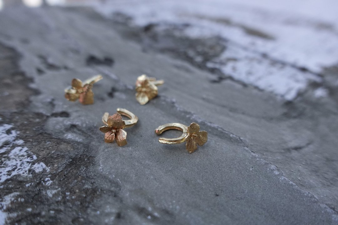 绣球花 紫阳花 耳环 耳骨夹 Hydrangeas Ear Cuffs - 耳环/耳夹 - 纯银 