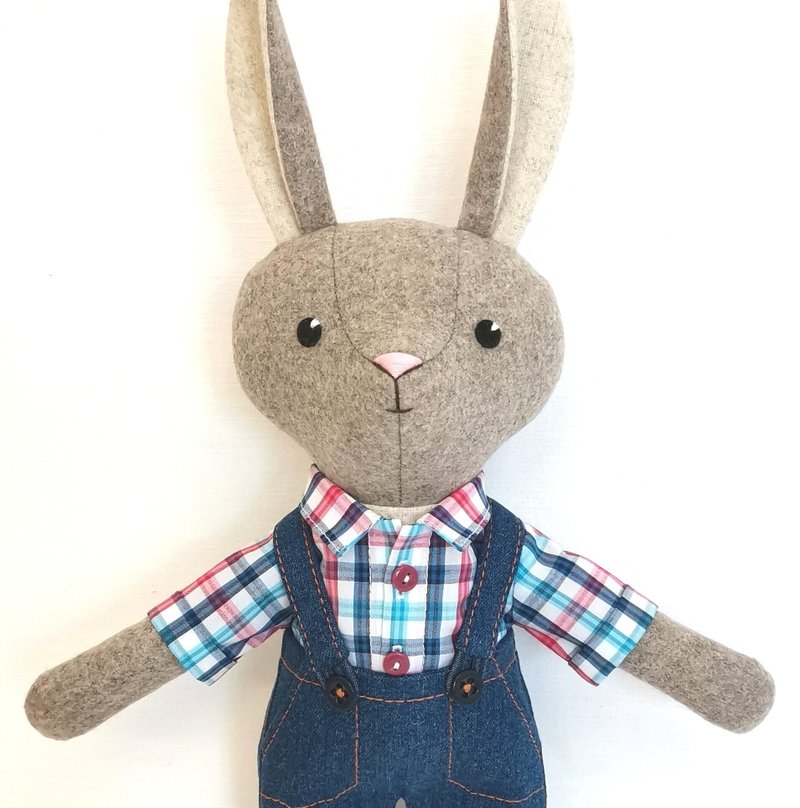 灰色小兔男孩手工毛绒兔子玩具羊毛毛绒娃娃 - 玩偶/公仔 - 羊毛 多色