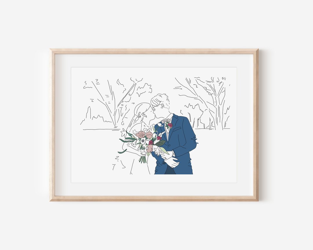 定制化礼物| 似颜绘 线条人像画 结婚礼物 肖像画 订制画 电子档 - 订制画像 - 其他材质 多色