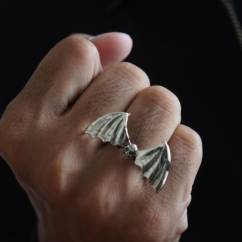 蝙蝠翅膀头骨环银 - 戒指 - 其他金属 银色