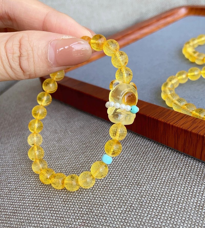 天然白花蜜蜡设计单圈手串 - 手链/手环 - 半宝石 黄色