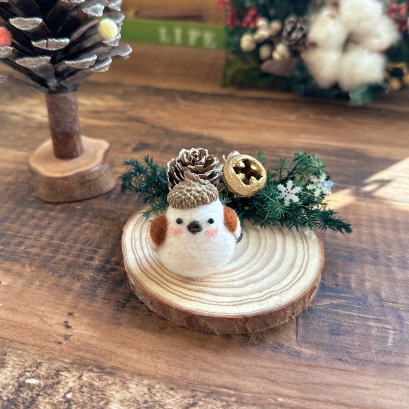 圆滚滚的羊毛毡银喉长尾山雀摆饰 - 摆饰 - 羊毛 多色