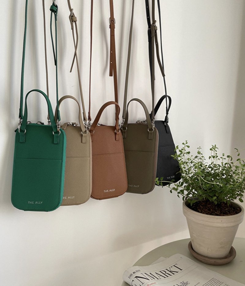 韩国 The Ally | Lisha bag 리샤백 | 韩系手机包 - 侧背包/斜挎包 - 真皮 绿色