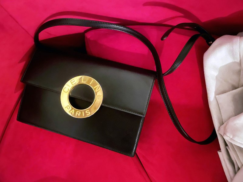 中古美品 CELINE 黑大金环信封包单肩包斜背包斜背包斜背袋手拿包 - 侧背包/斜挎包 - 真皮 黑色