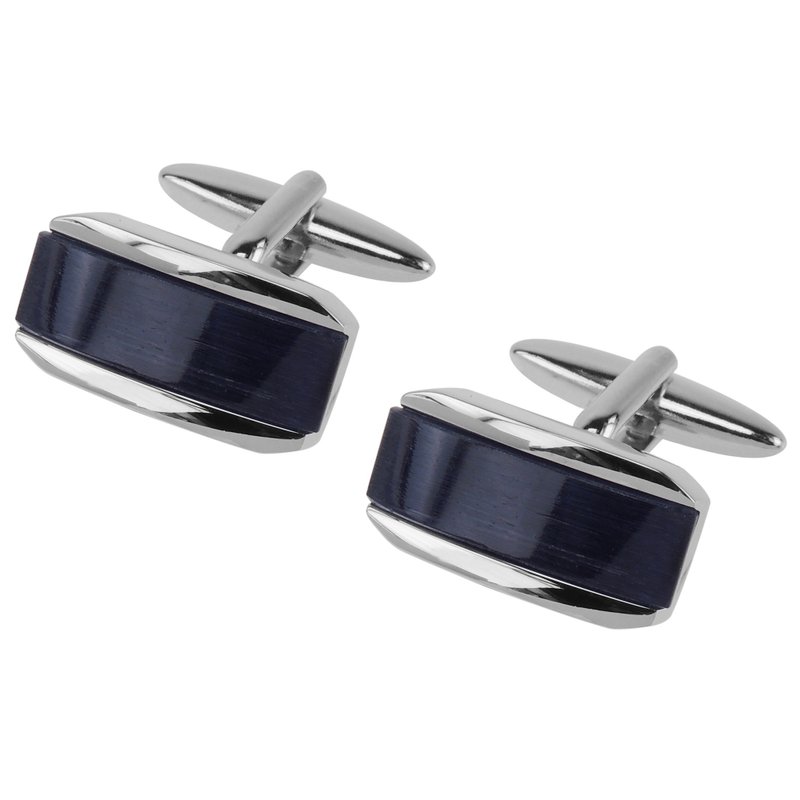 深蓝色猫眼石袖扣 - 袖扣 - 其他金属 蓝色