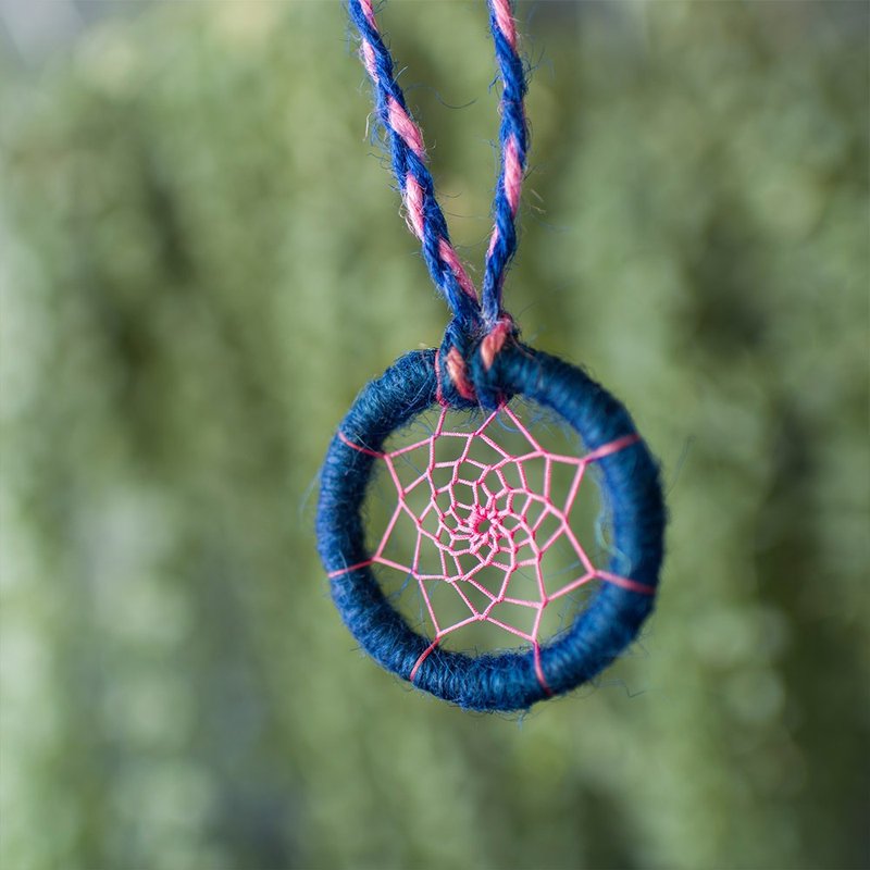 纯粹 双色(靛蓝+桃红) - 麻绳 迷你捕梦网成品 - 森林系 包包吊饰 - 吊饰 - 其他材质 蓝色
