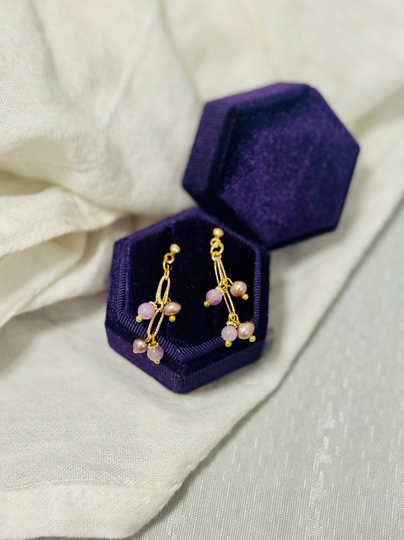 水晶系列 - 薰衣草与珍珠耳环 - 耳环/耳夹 - 珍珠 紫色