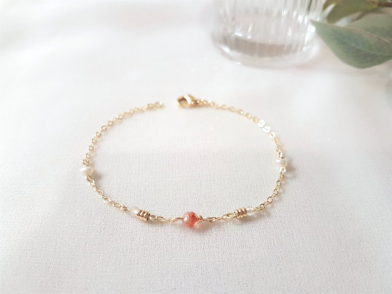 夏花 · 红胶花 珍珠 水晶 细手链 - 手链/手环 - 半宝石 多色