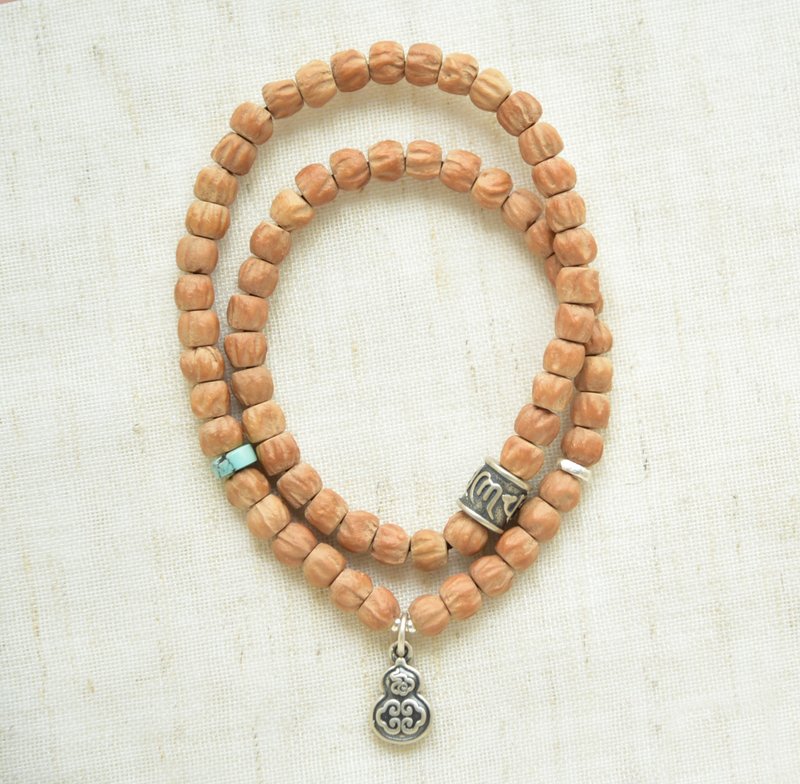 【安柏】天然西藏热枕柏香籽小金豆碧玉平安扣手链 - 手链/手环 - 植物．花 橘色