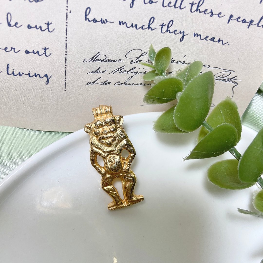 【西洋古董饰品】可爱猴子纹理细腻刻画 精美金色 胸章 胸针 - 胸针 - 贵金属 金色