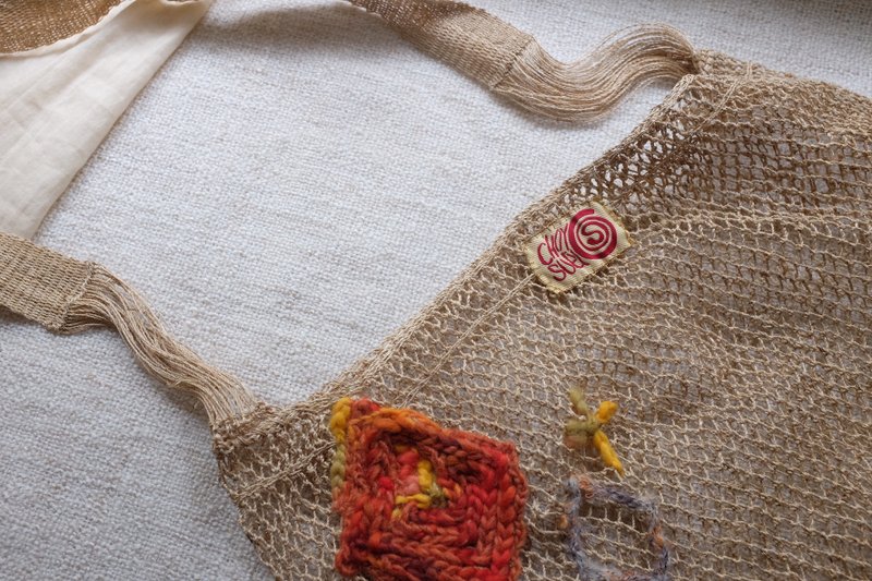 全手织麻线袋 handspund linen bag - 侧背包/斜挎包 - 棉．麻 橘色