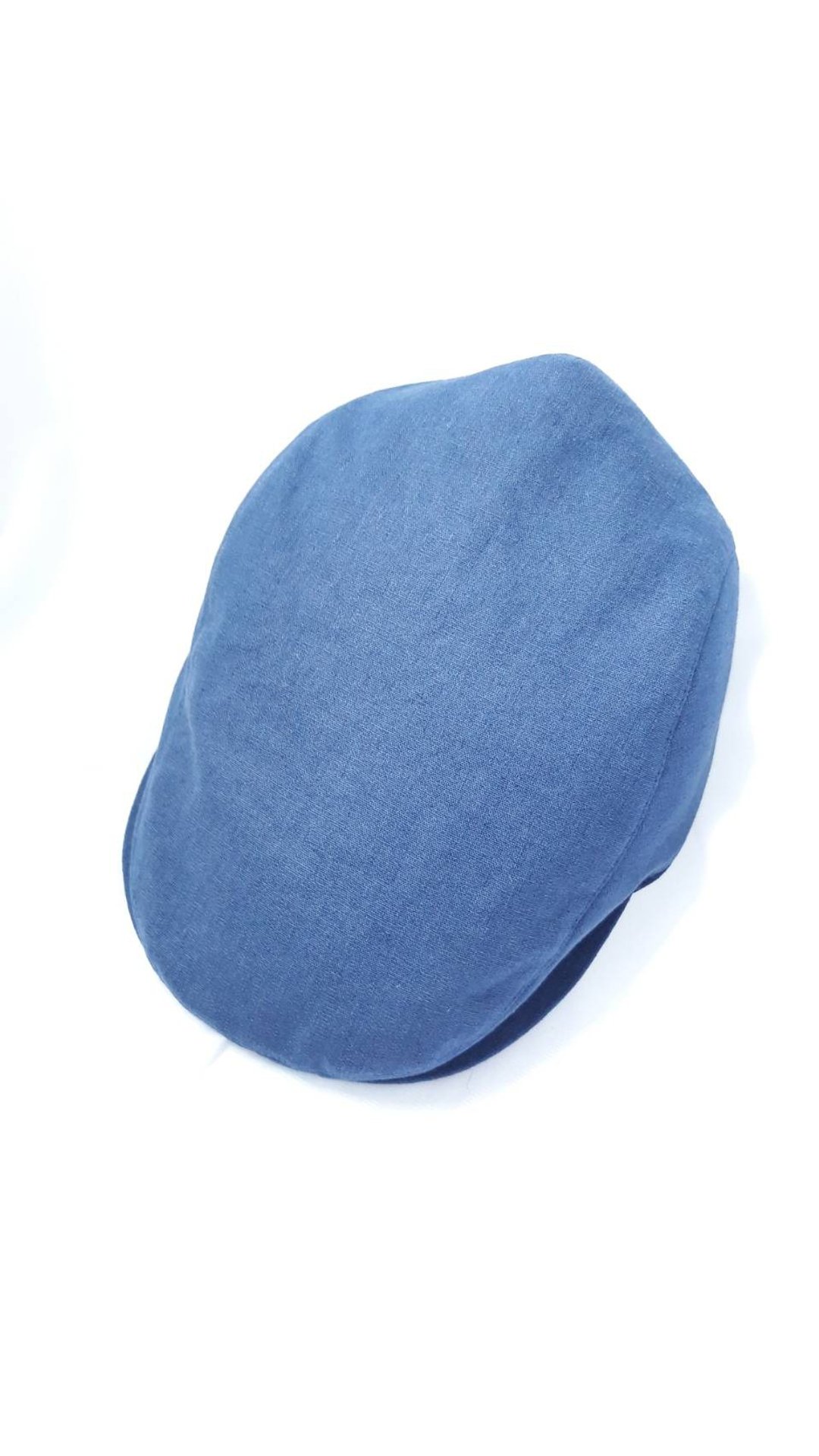 青蓝亚麻狩猎帽(Flat Cap) - 帽子 - 棉 蓝色