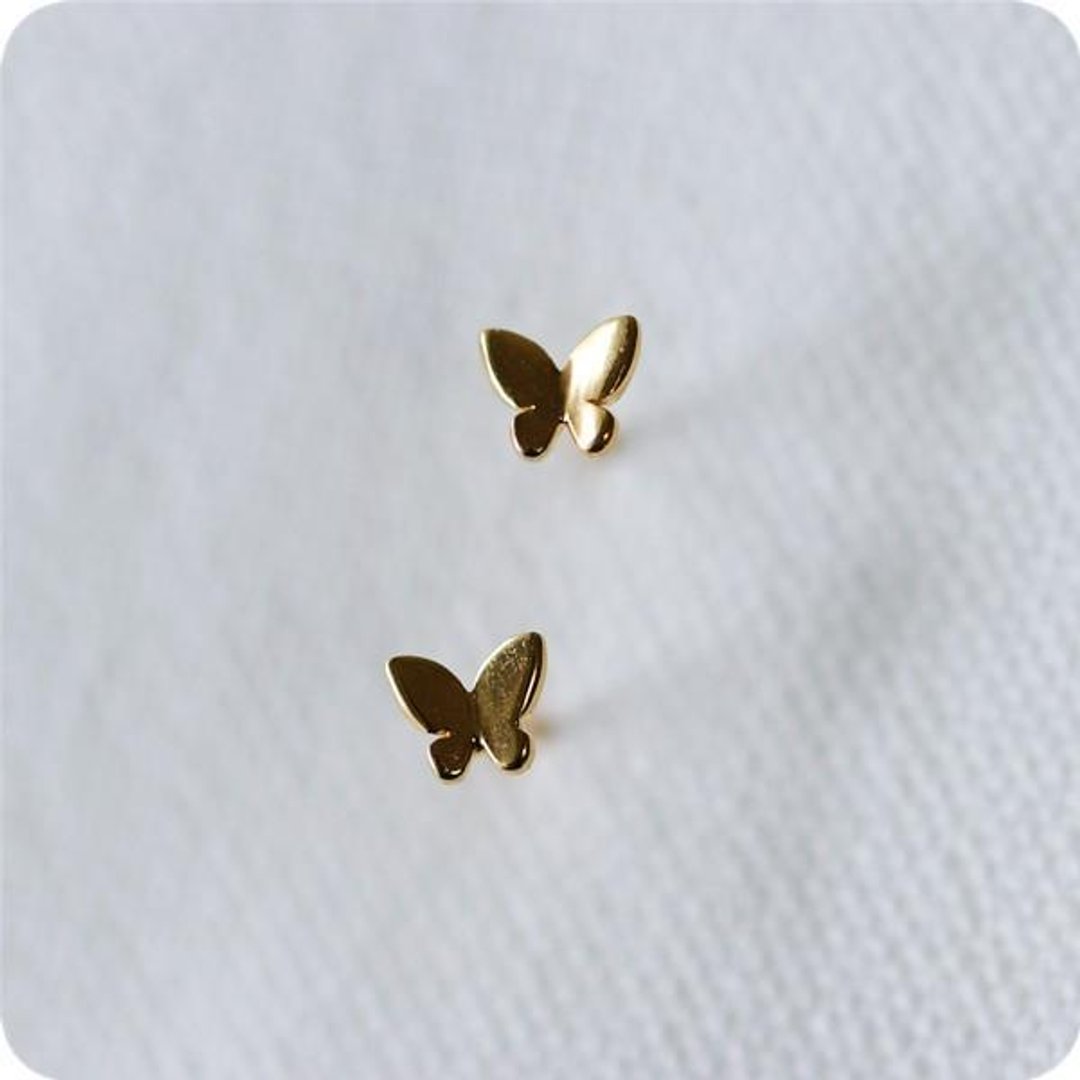Mini Butterfly Butterfly Earrings 2 colors for both ears - 耳环/耳夹 - 宝石 金色