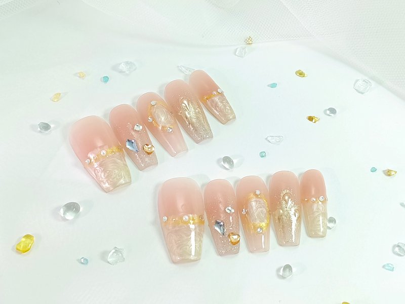 【YUE】晨曦金雾-柔雾珍珠边框穿戴甲 - 其他 - 塑料 白色