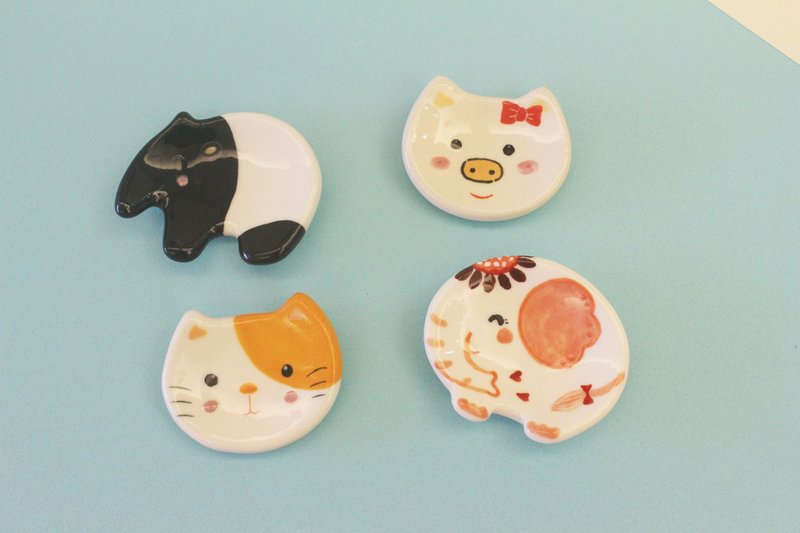 疗愈小物2～动物筷架（一组四个） - 花瓶/陶器 - 瓷 多色