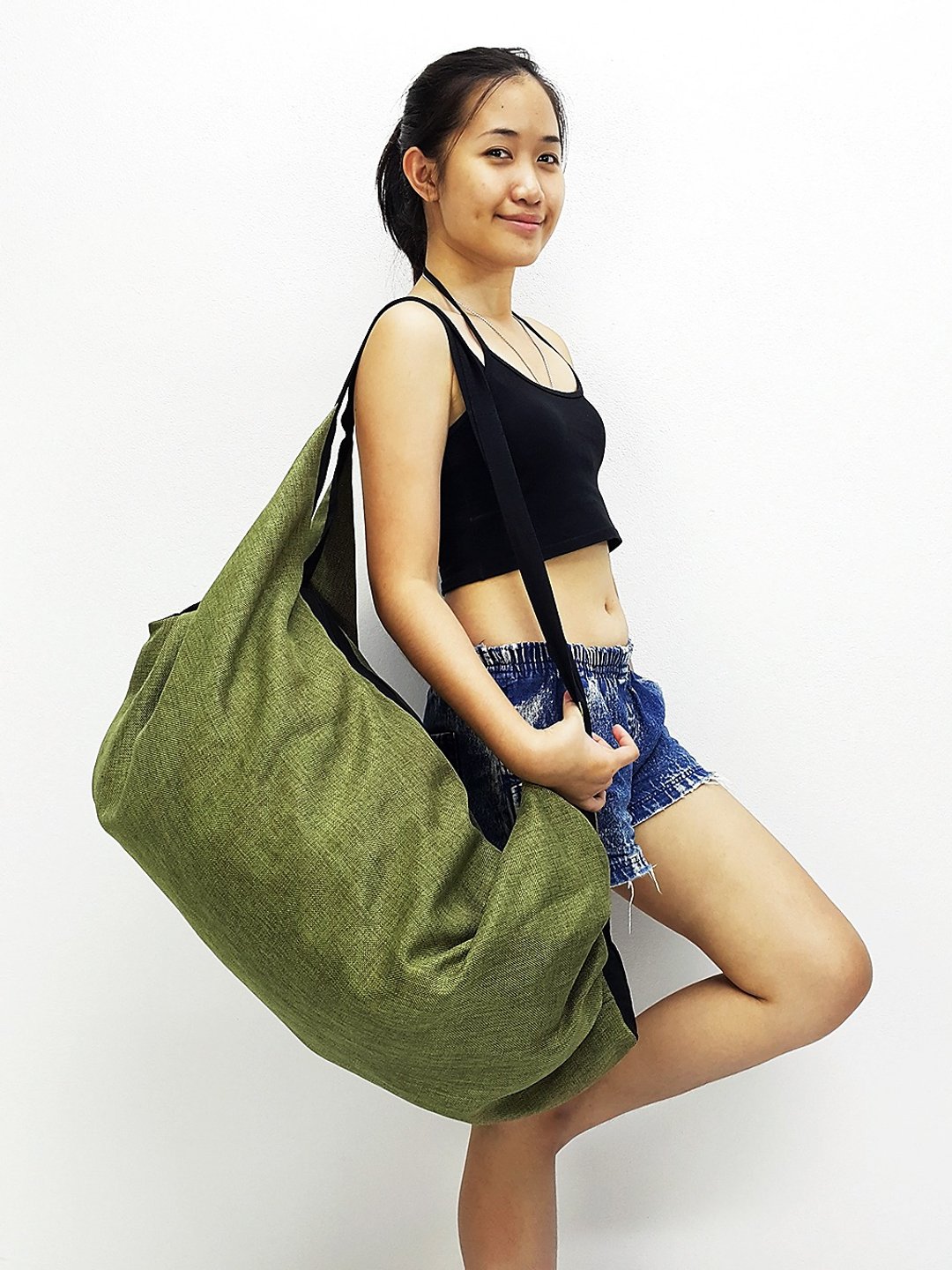 Cotton Bag Backpack Hobo bag boat shape bag Shoulder bag Crossbody Bag - 其他 - 棉 绿色