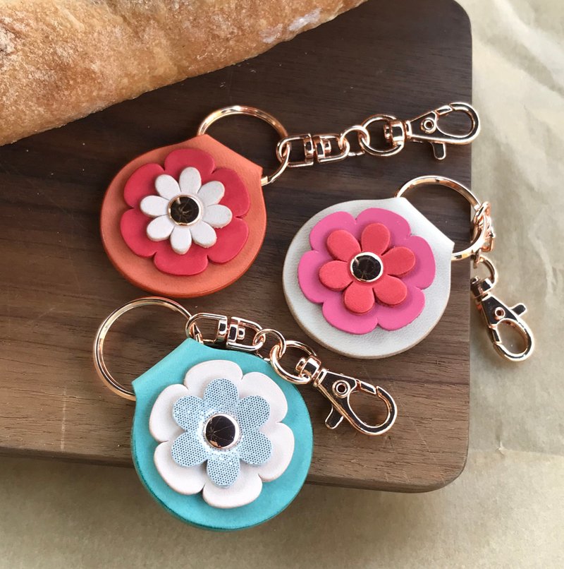 Flora皮革钥匙圈吊饰 // 清新雏菊 - 钥匙链/钥匙包 - 真皮 橘色