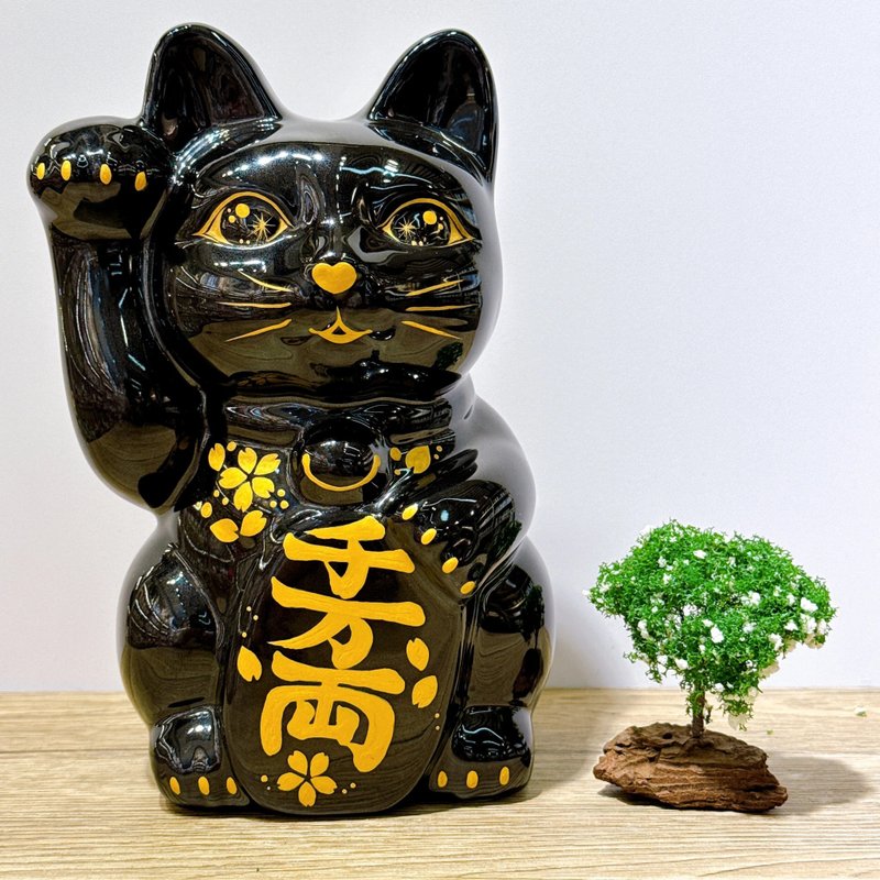 【黑耀金樱】日本清水烧招财猫 | 色绘 黑地金樱 特大 - 摆饰 - 瓷 黑色