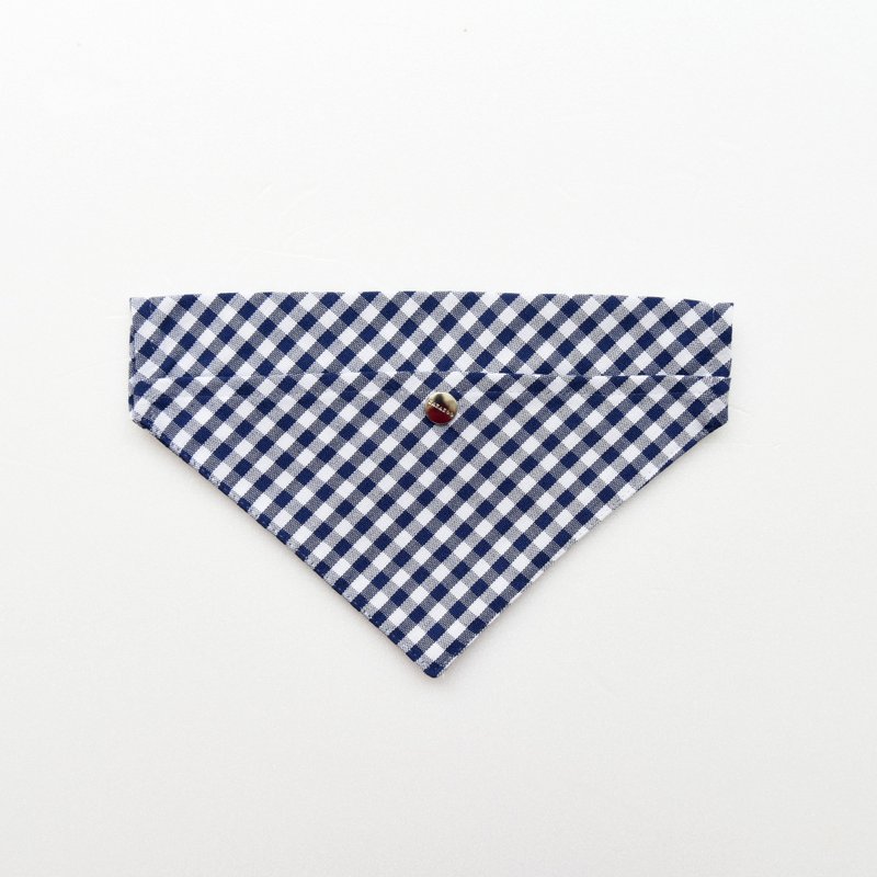 【Outlet绝版品】宠物蓝白格领巾-不含项圈、牵绳 - 项圈/牵绳 - 棉．麻 蓝色