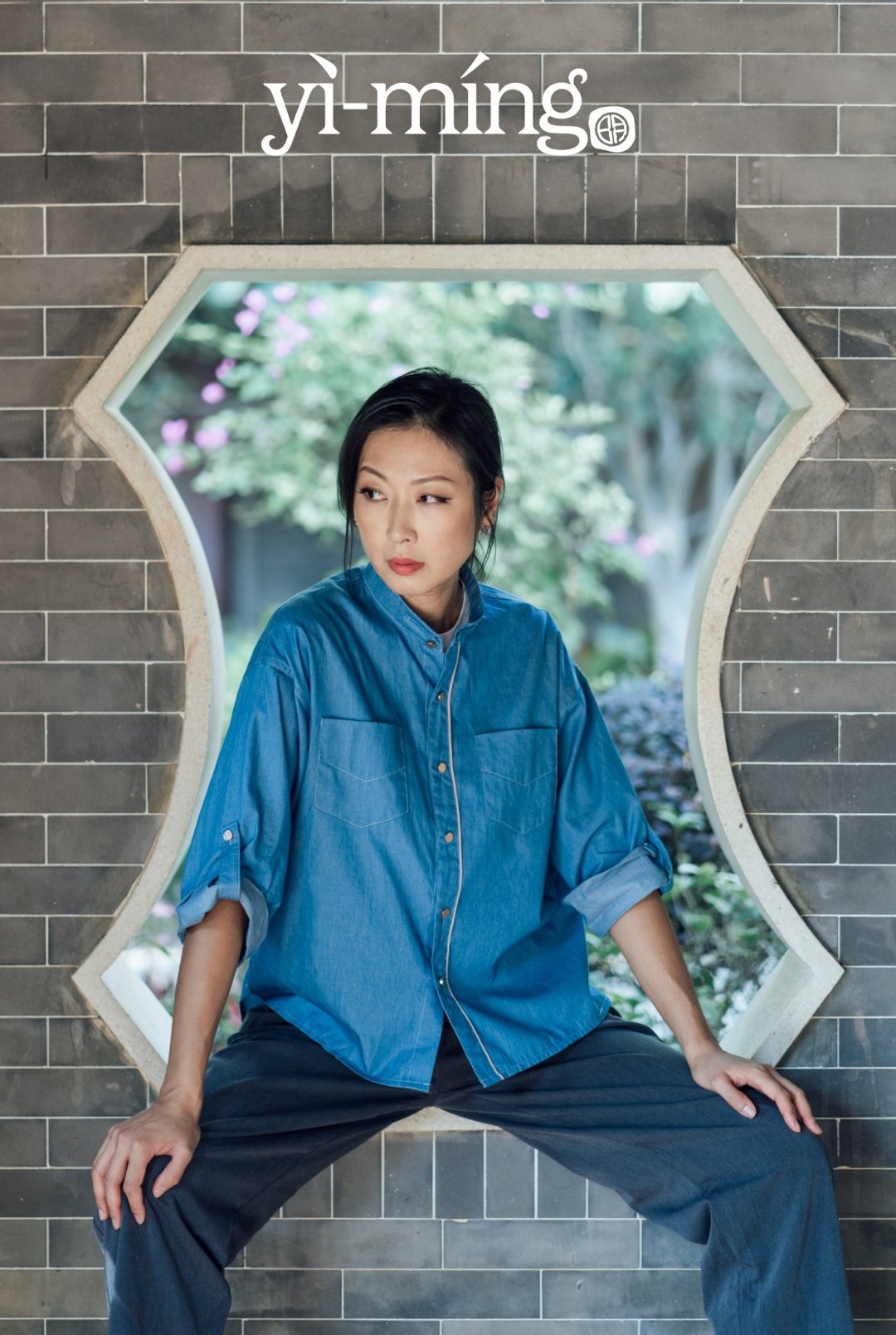 Yi-ming中式牛仔恤衫 - 女装衬衫 - 棉．麻 蓝色