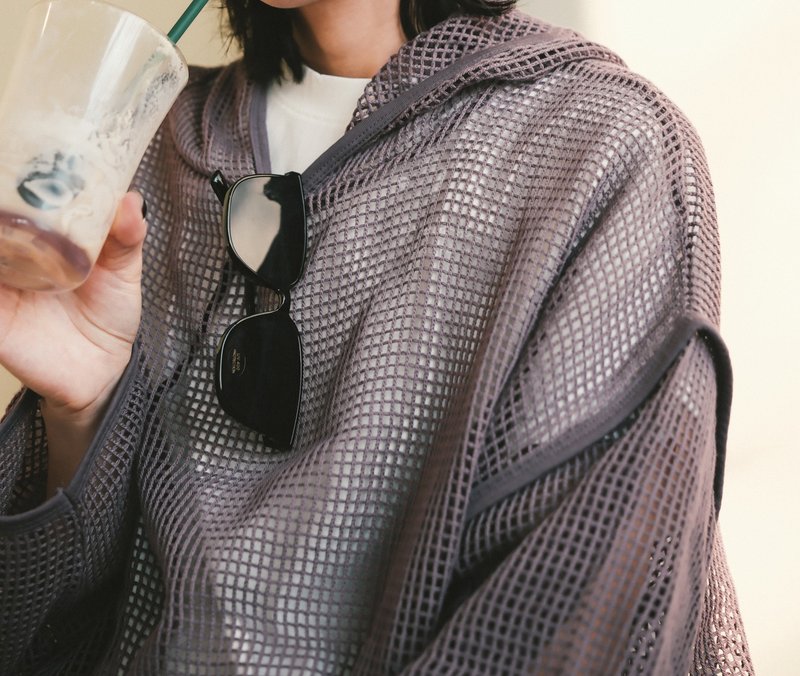 浅滩夏日连帽大洞洞上衣 - 2色 - 紫网 - 女装针织衫/毛衣 - 棉．麻 紫色